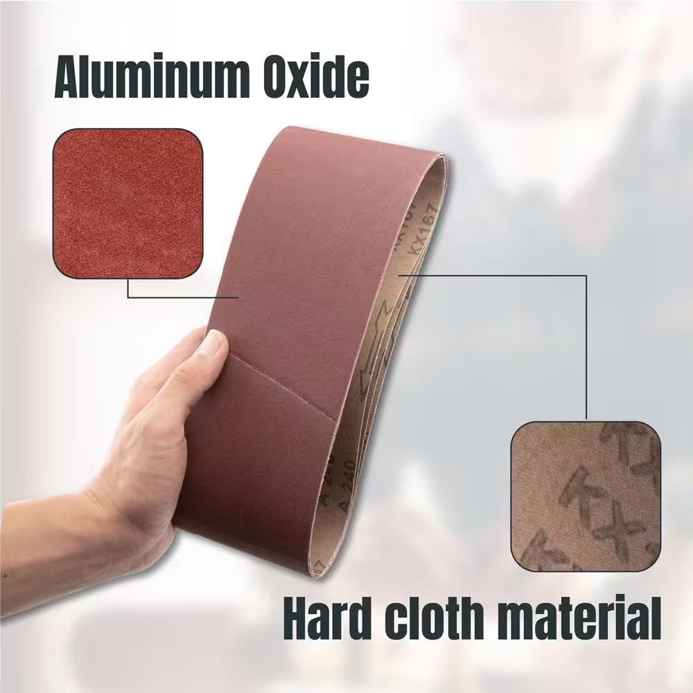 4 In. X 24 In. 60/80/120/180/240/400-Grits Aluminum Oxide Sanding Belt Assortment for Portable Belt Sander (12-Pack)