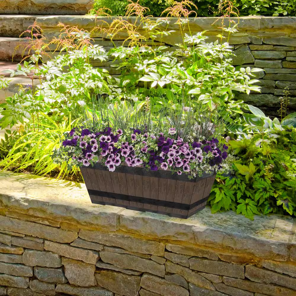Kentucky Walnut Large Resin Rectangle Window Planter Box (10.13 In. L X 20.13 In. W X 7.6 In. H)