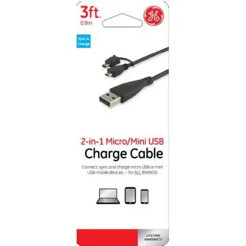 3 Ft. USB Micro, Mini Combo Cable with Adapter