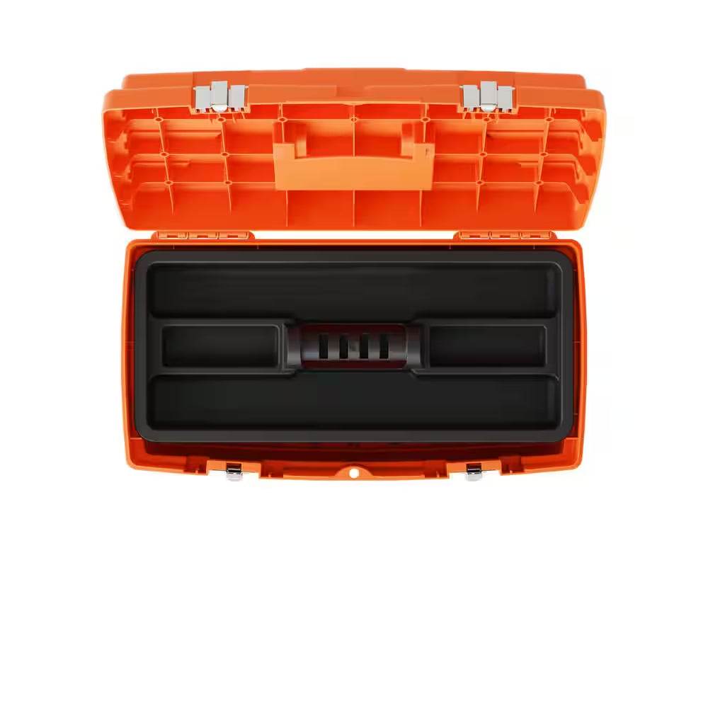 19 In. Plastic Portable Toolbox with Removable Tray in Orange