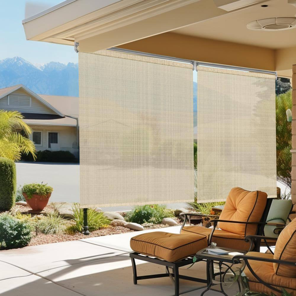 Natural Cordless UV Blocking Fade Resistant Polypropylene Outdoor Roller Shade 48 In. W X 66 In. L