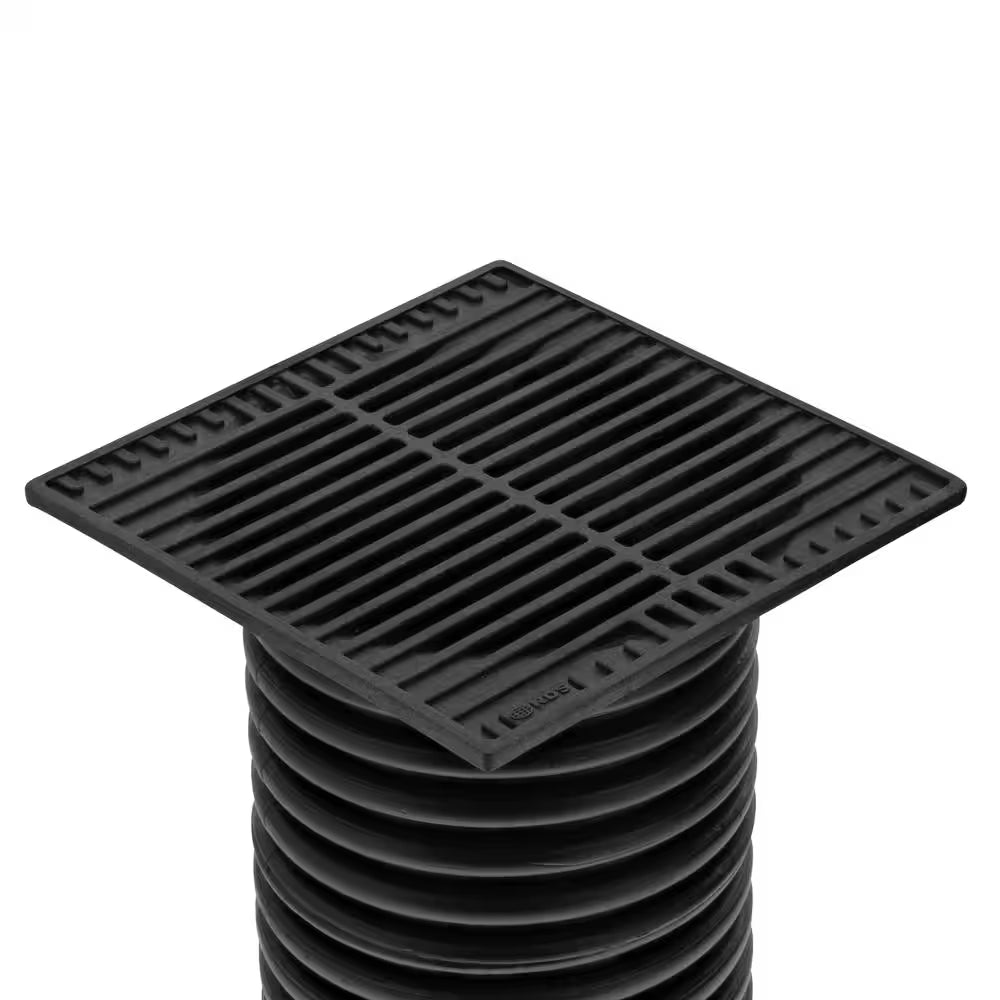 9 In. Plastic Square Drainage Grate in Black