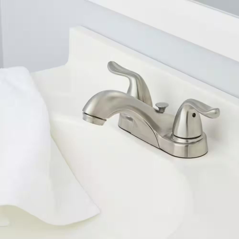 Constructor 4 In. Centerset Double Handle Low-Arc Bathroom Faucet in Brushed Nickel