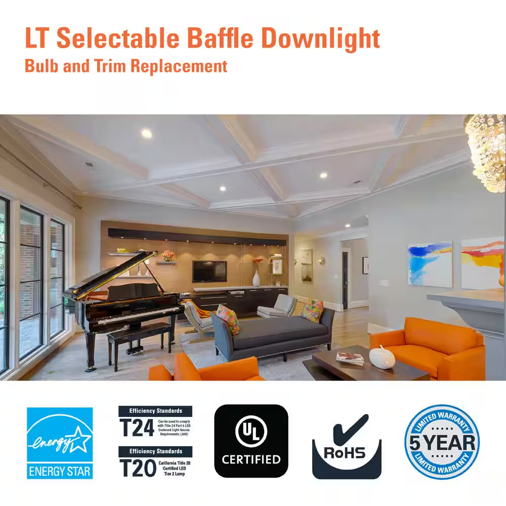 LT 5/6 In. LED Retrofit Module with Baffle Trim Selectable 5CCT 750-Lumens