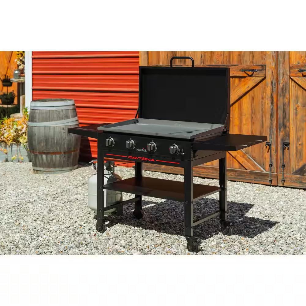 Daytona 4-Burner Propane Gas Griddle with Lid in Black