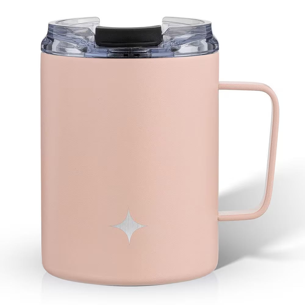 12 Oz. Pink Stainless Steel Vacuum Insulated Travel Coffee Mug Tumbler with Lid & Handle
