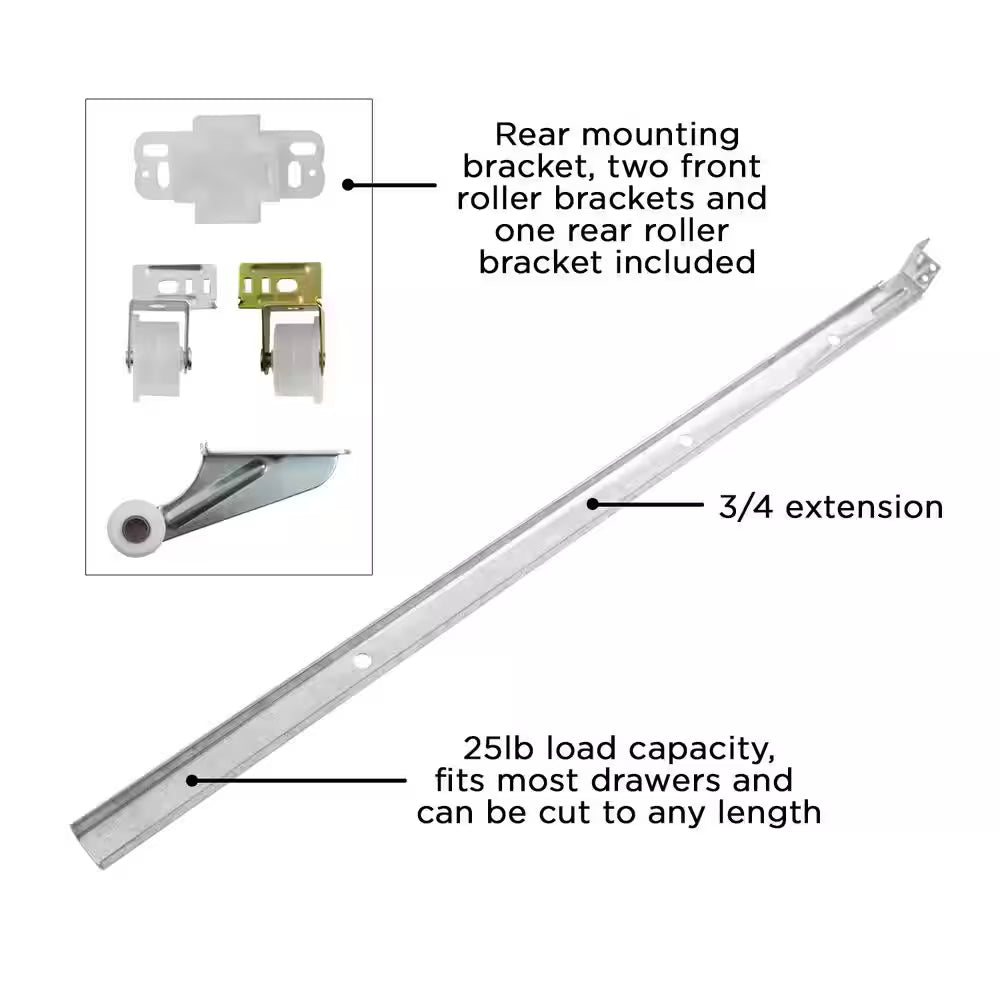 23-5/16 In. Multiple Length Bottom Mount Mono Rail Drawer Slide (1-Pack)
