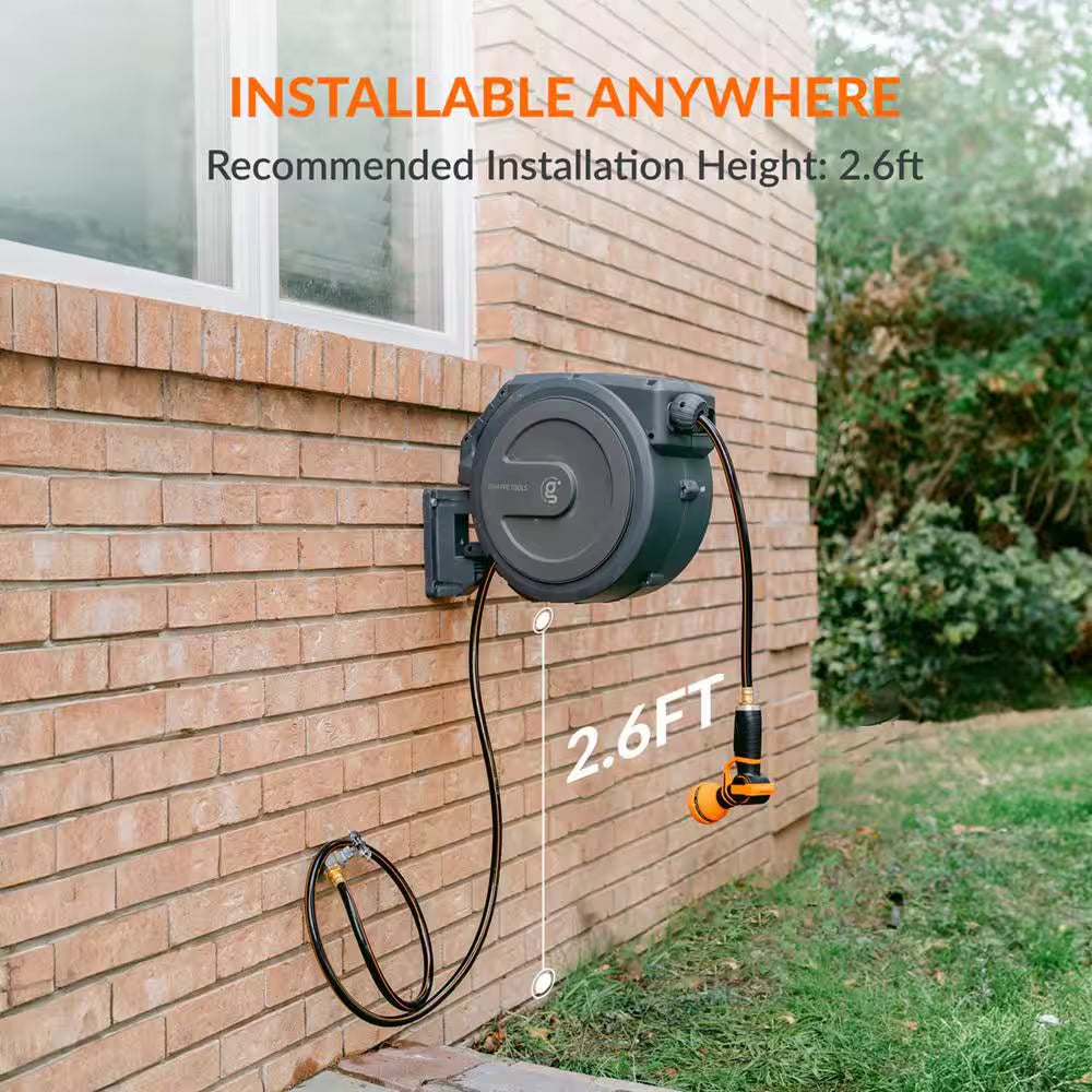 Garden Retractable Hose Reel-1/2 In.-78 Ft. Wall Mounted, Dark Grey, Metal Bracket