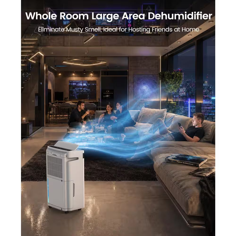 70 Pt. 5,500 Sq. Ft. Portable Dehumidifier for Basement with Bucket, Drain Hose, Auto Shutoff, Washable Filter (White)