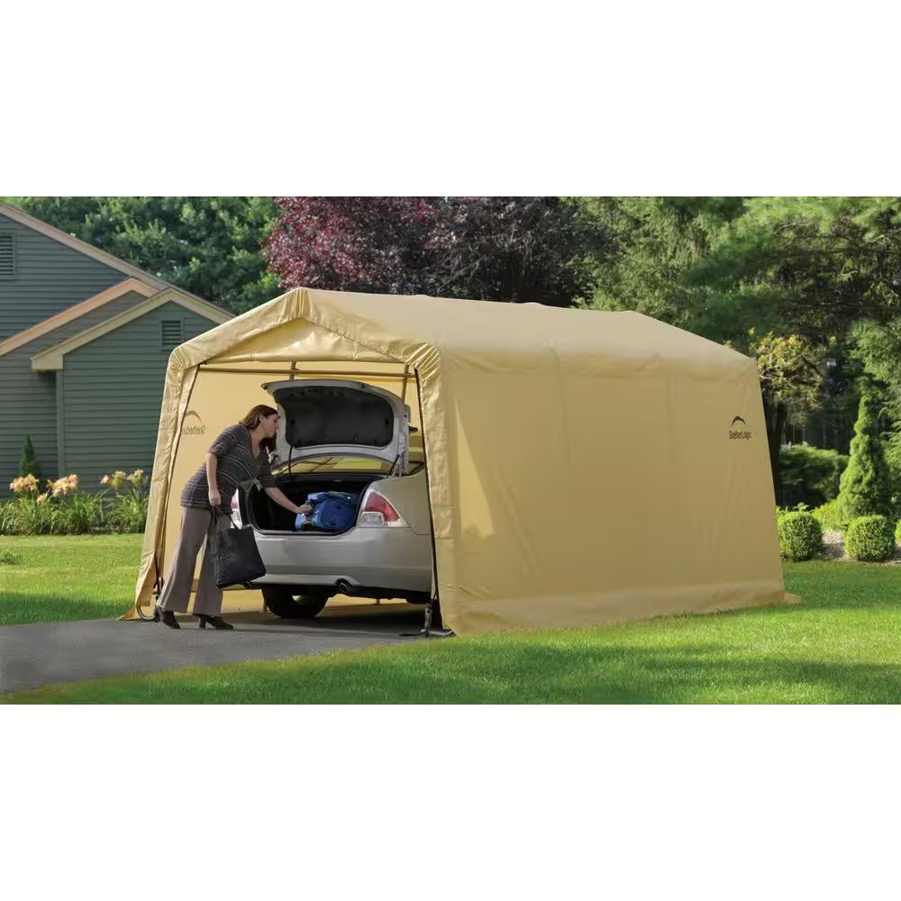 10 Ft. W X 15 Ft. D X 8 Ft. H PE Garage without Floor in Tan W/ Patented Stabilizers and Best-In-Class Tightening