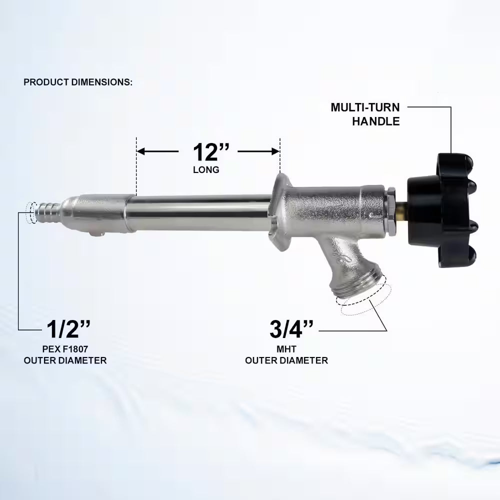 12 In. L Sillcock Frost Free Outdoor Faucet, with 1/2 In. PEX Connection and 3/4 In. Hose Bib