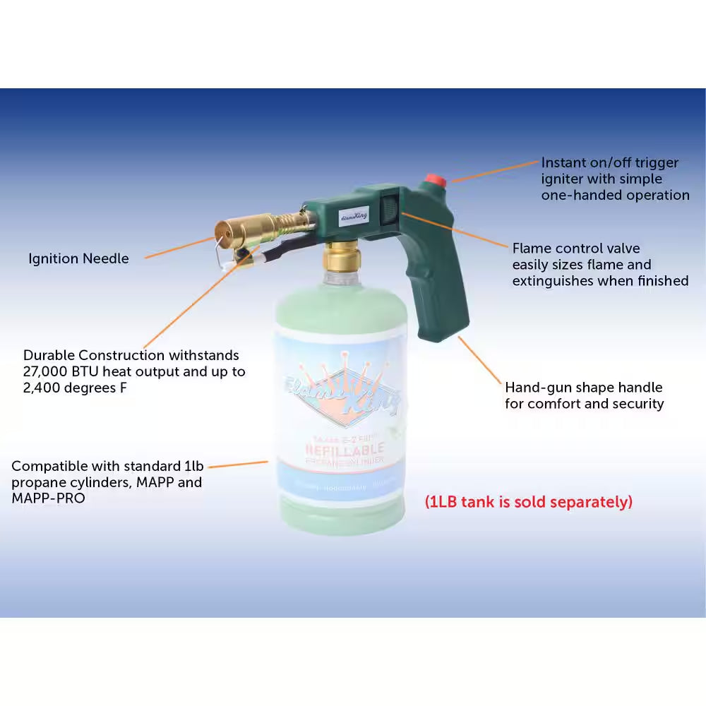 27,000 BTU Propane Handheld Torch with Self Ignition for 1 Lb. Propane Cylinder