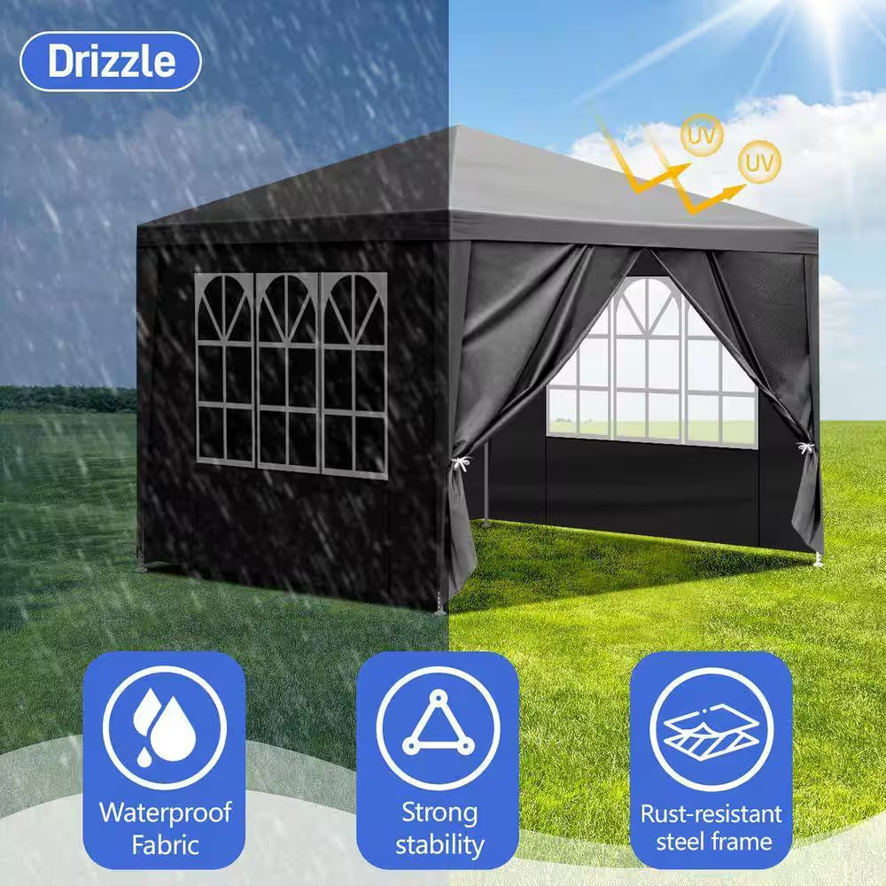 10 Ft. X 10 Ft. Gazebo Waterproof Outdoor Canopy Patio Tent Party Tent for Wedding BBQ Cater, Black