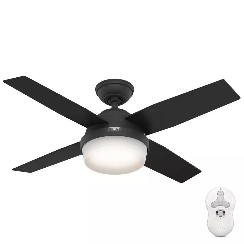 Dempsey 44 In. Indoor Matte Black Ceiling Fan with Remote and Light Kit Included