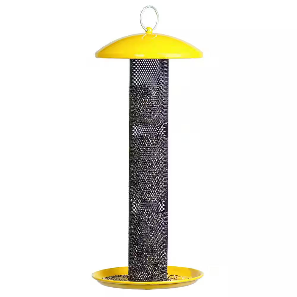 Straight Sided Yellow Metal Hanging Seed Feeder for Finch Bird-1.5 Lb. Capacity