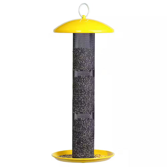 Straight Sided Yellow Metal Hanging Seed Feeder for Finch Bird-1.5 Lb. Capacity