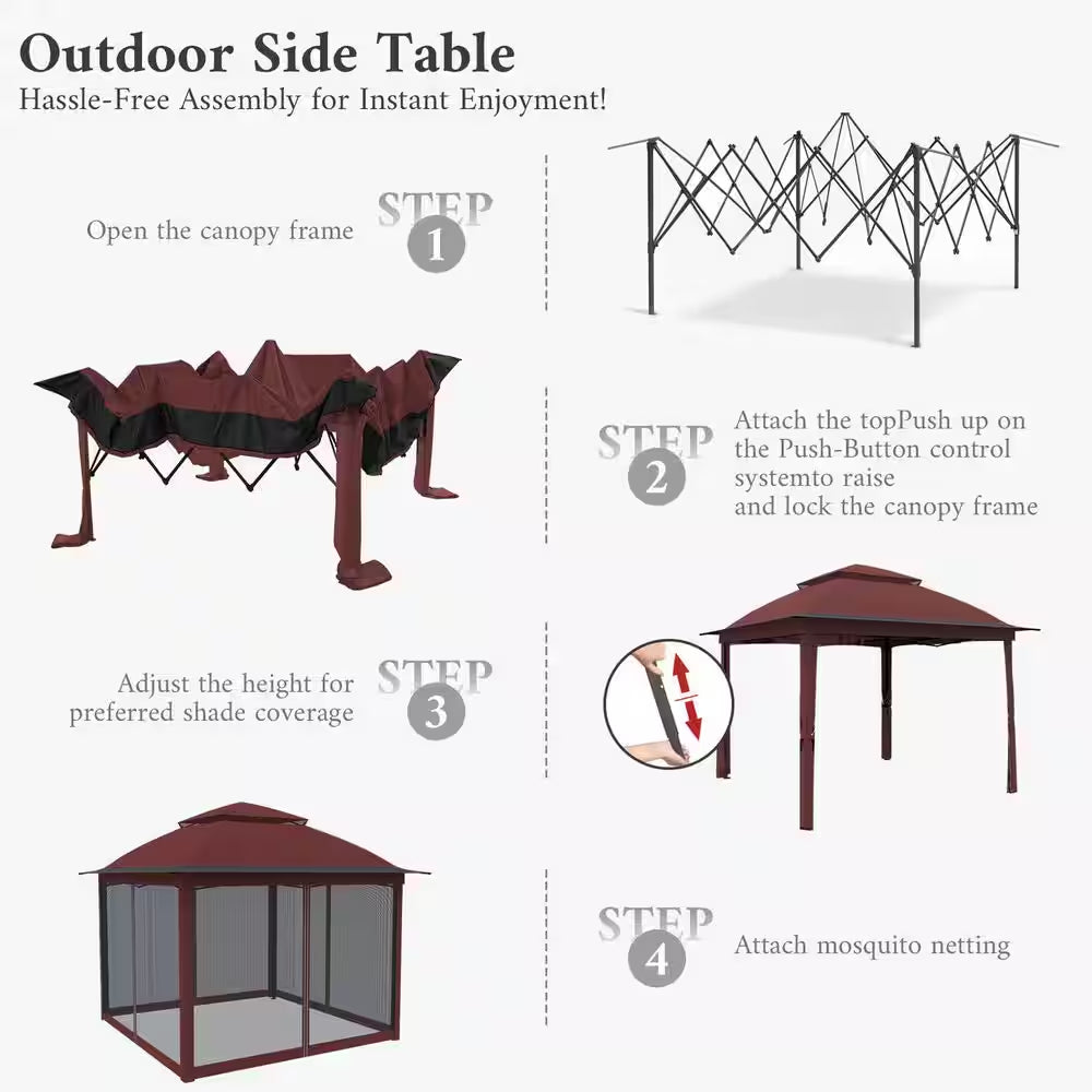 11 Ft. X 11 Ft. Pro Series Outdoor Instant Canopy Shelter Tent with Mosquito Netting Metal Frame Storage Bag, Red