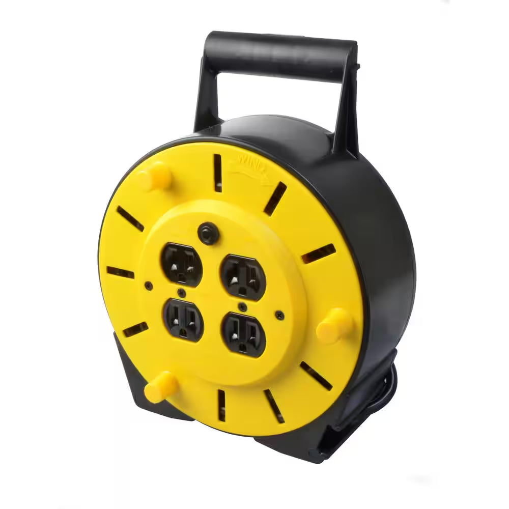 25 Ft. 16/3 Multi-Outlet (4) Portable Extension Cord Reel Power Station
