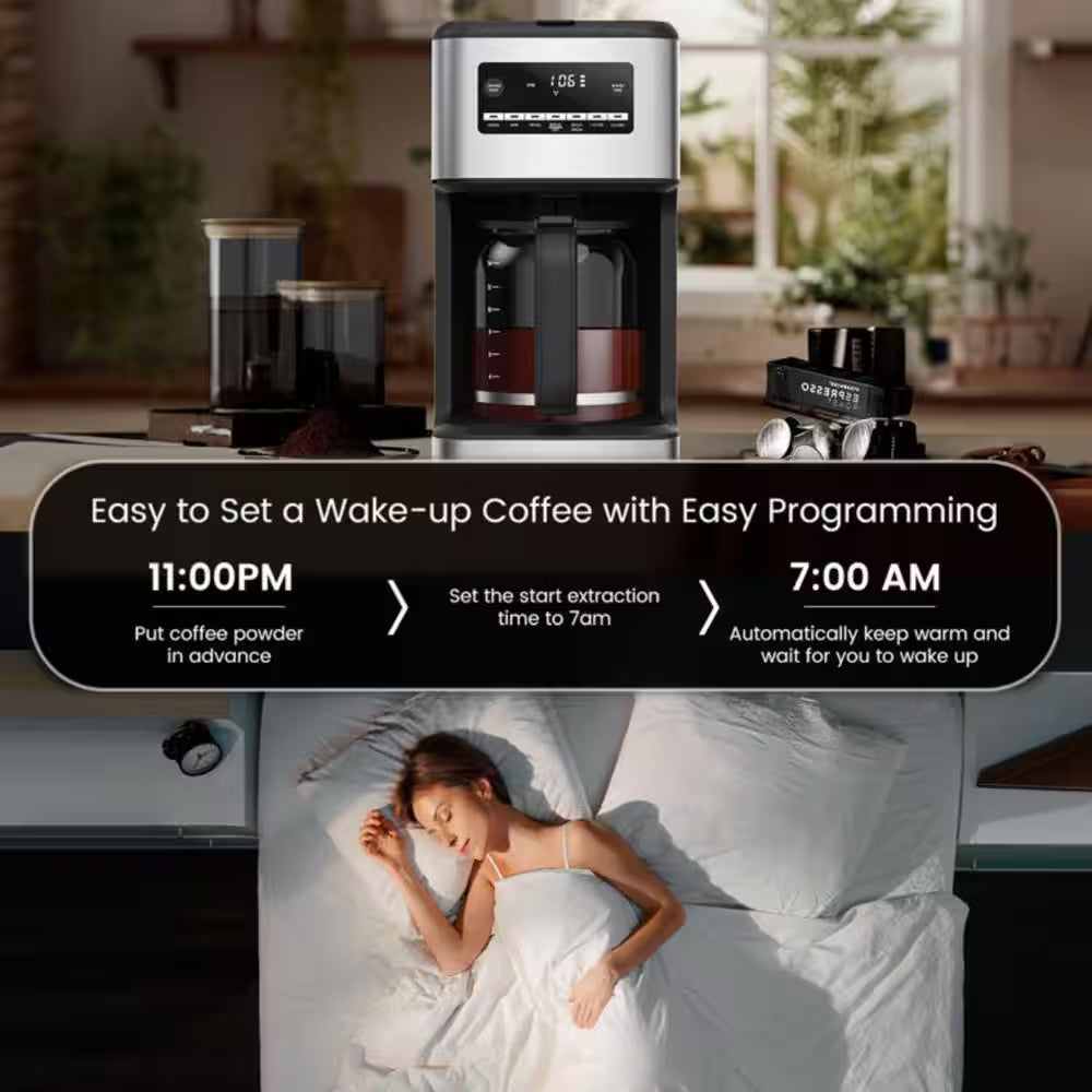 14-Cup Coffee Maker with Carafe Brewer & Timing Function in Silver