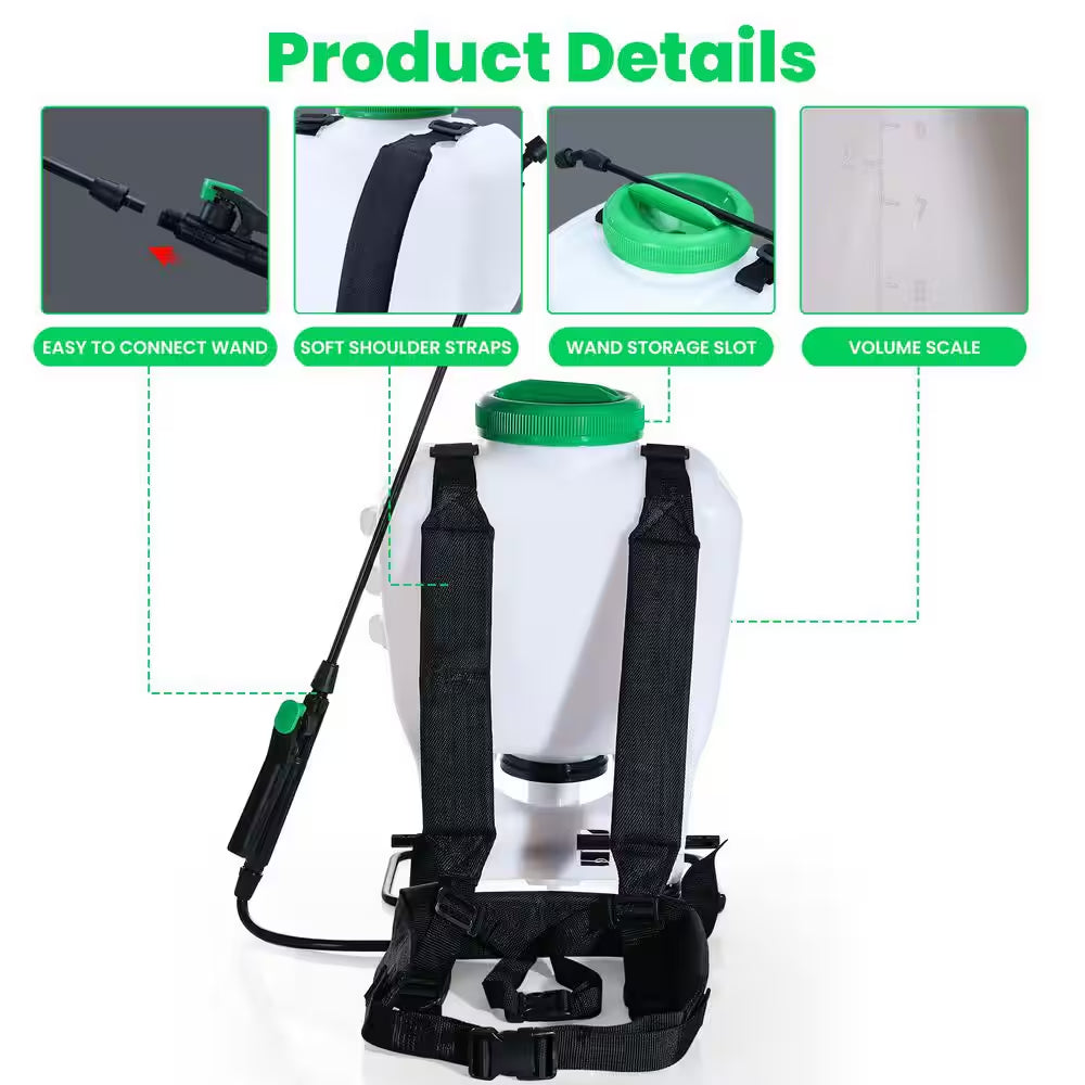 4 Gal. Backpack Sprayer with Padded Shoulder Strap for Pests & Weeds, and Spraying Plants, in Translucent White