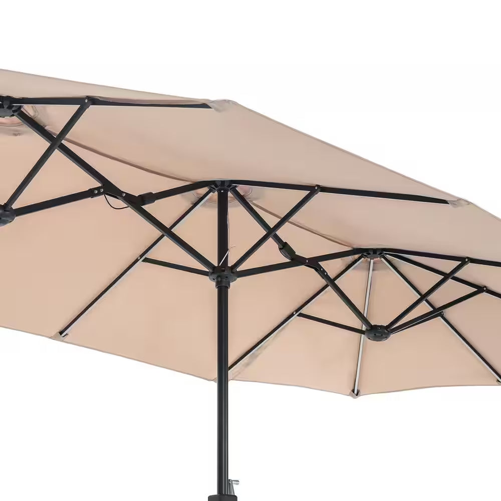 13 Ft. Steel Market 8-Color Solar LED Lights Patio Umbrella in Beige