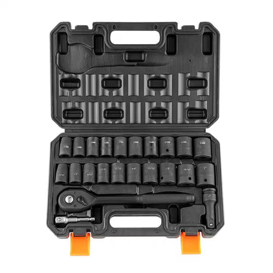 1/2 In. Drive Impact Socket Set, 23 Piece Socket Set SAE 7/16 In-1 in and Metric 13-24Mm, 6-Point Cr-V Alloy Steel