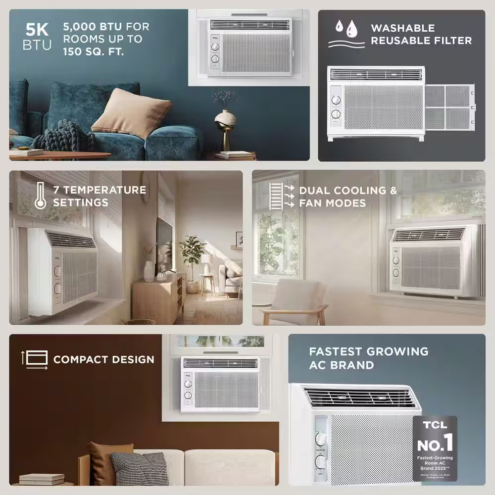 5,000 BTU (DOE) Mechanical Window Air Conditioner Cools 150 Sq. Ft. in White