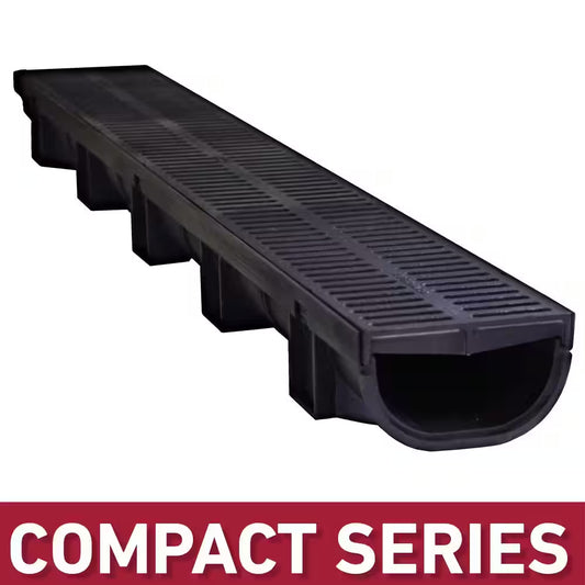 Compact Series 5.4 In. W X 3.2 In. D X 39.4 In. L Trench and Channel Drain with Black Grate