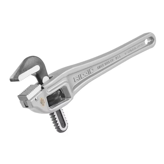 14 In. Aluminum Offset Pipe Wrench with Narrow Hook Jaw Parallel to Handle for Tight Spaces & Overhead Applications