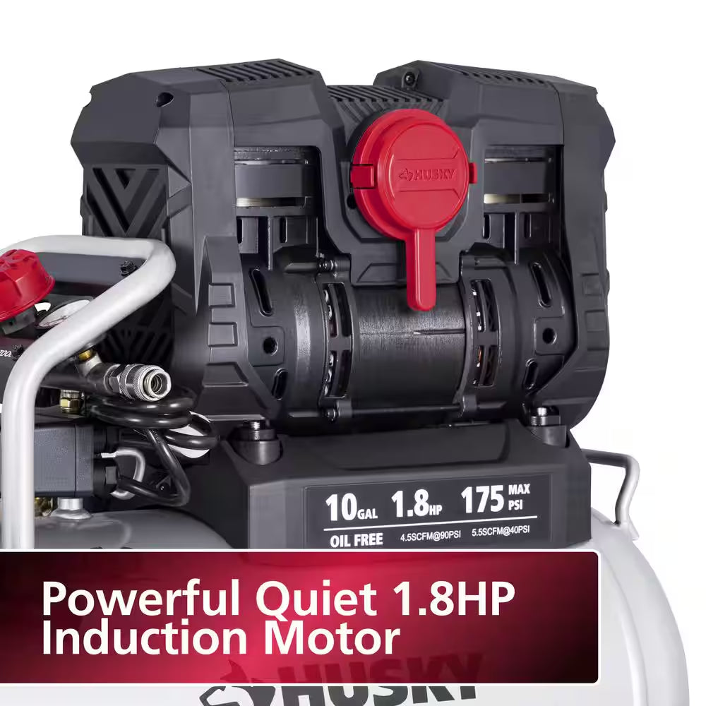 10 Gal. 175 PSI Electric Oil-Free Quiet Auto/Workshop Hotdog Air Compressor with Dual Gauges and 1-Quick Coupler