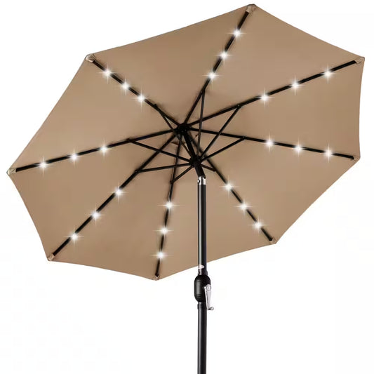 10 Ft. Market Solar LED Lighted Tilt Patio Umbrella with Uv-Resistant Fabric in Tan