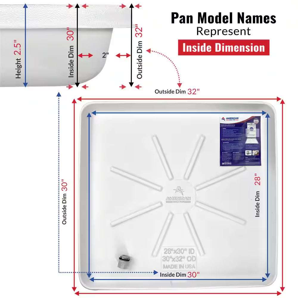 30 In. X 28 In. Plastic Washing Machine Drain Pan with Drainhose Adapter