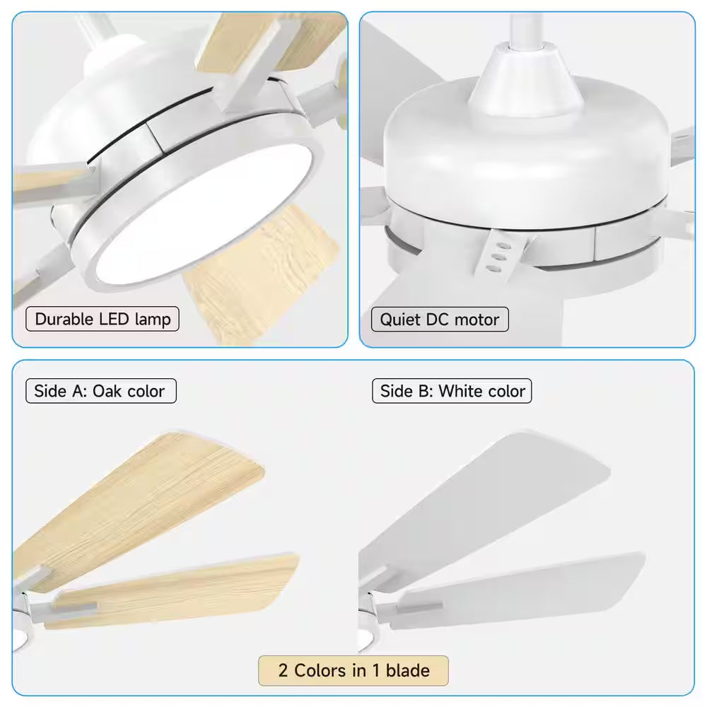 T5 Series 46 In. Indoor White Ceiling Fan with Dimmable 3-CCT Light and Bedroom Mood Light, Reversible Quiet DC Motor