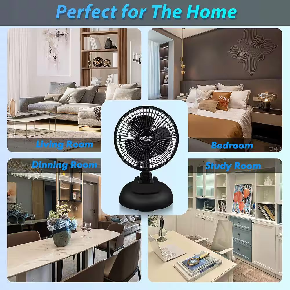 6 In. Black Combo Desk and Clip Fan with Adjustable Tilt