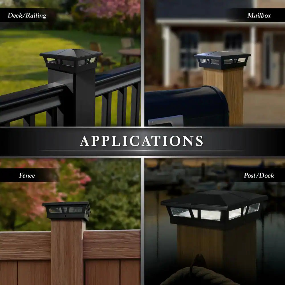 Cambridge 6 In. X 6 In. Outdoor Black LED Solar Post Cap (2-Pack)