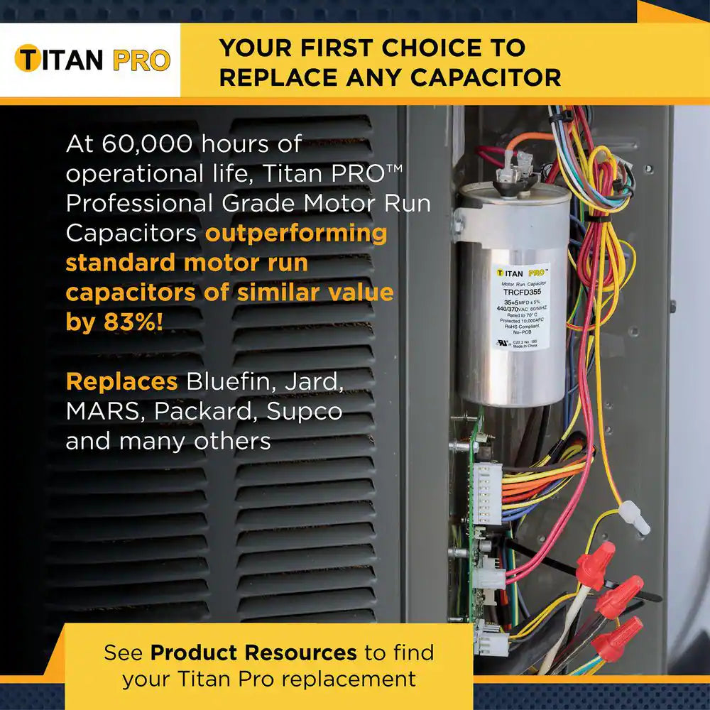TITAN PRO 45 plus 5 MFD 440/370V Dual Voltage round Run Capacitor