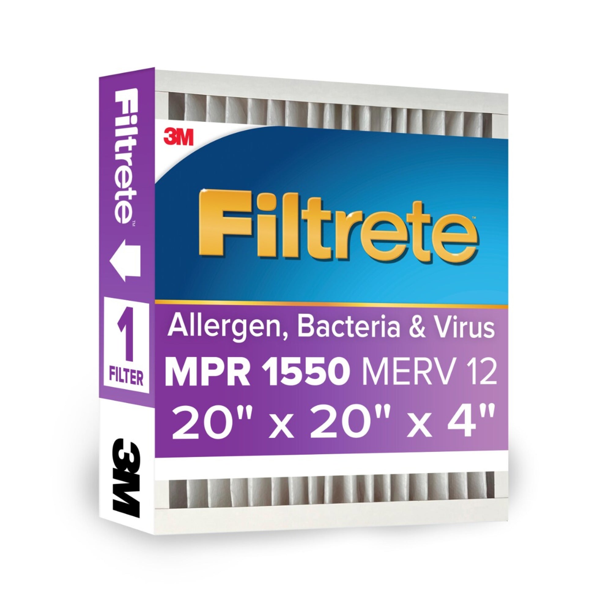 20 X 20 X 4 MERV 12 1550 MPR Allergen, Bacteria and Virus Electrostatic Pleated Air Filter