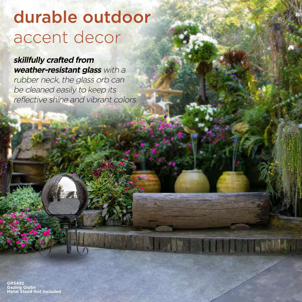 10 In. Diameter Indoor/Outdoor Glass Yard Decoration, Gazing Ball Green Silver