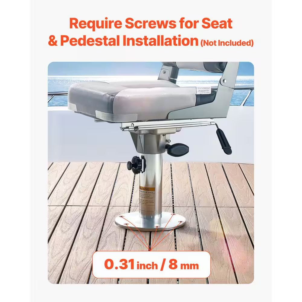 Boat Seat Pedestal, Aluminum Alloy Chair Base Slide, 5-In. Sliding Travel, Locking Design, Adjustable 13.39 to 19.2 In.