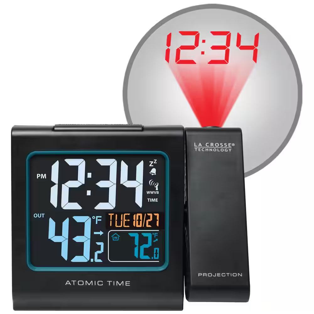 5 In. Color Projection Atomic Digital Alarm Clock with Outdoor Temperature
