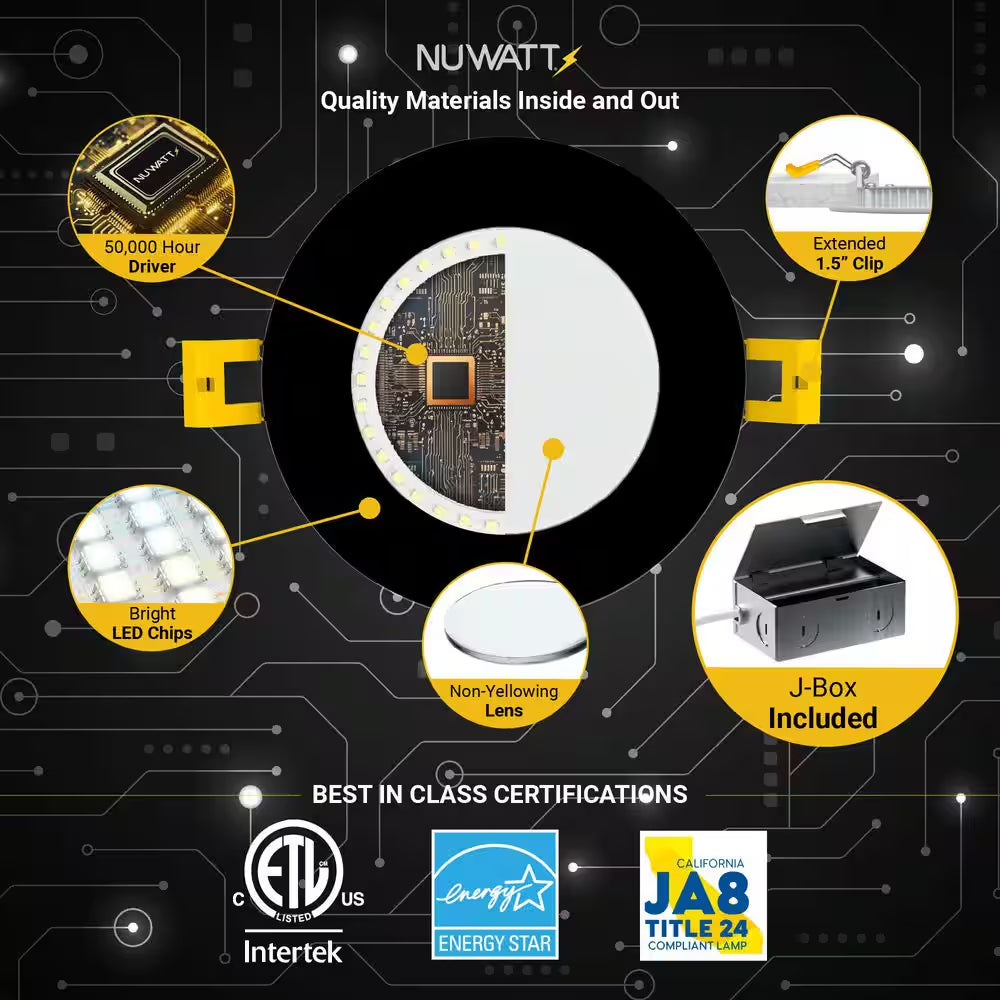 6 In. LED Black round New Construction IC Rated Slim Canless Integrated LED Recessed Light Kit 5 CCT Dimmable (12-Pack)