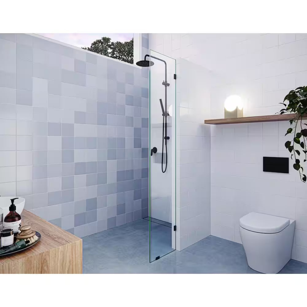 Vela 19 In. W X 78 In. H Frameless Fixed Single Panel Shower Door in Matte Black without Handle