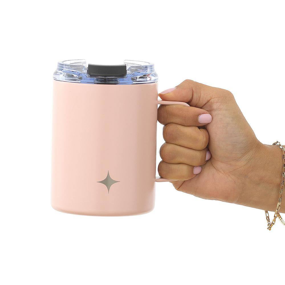 12 Oz. Pink Stainless Steel Vacuum Insulated Travel Coffee Mug Tumbler with Lid & Handle