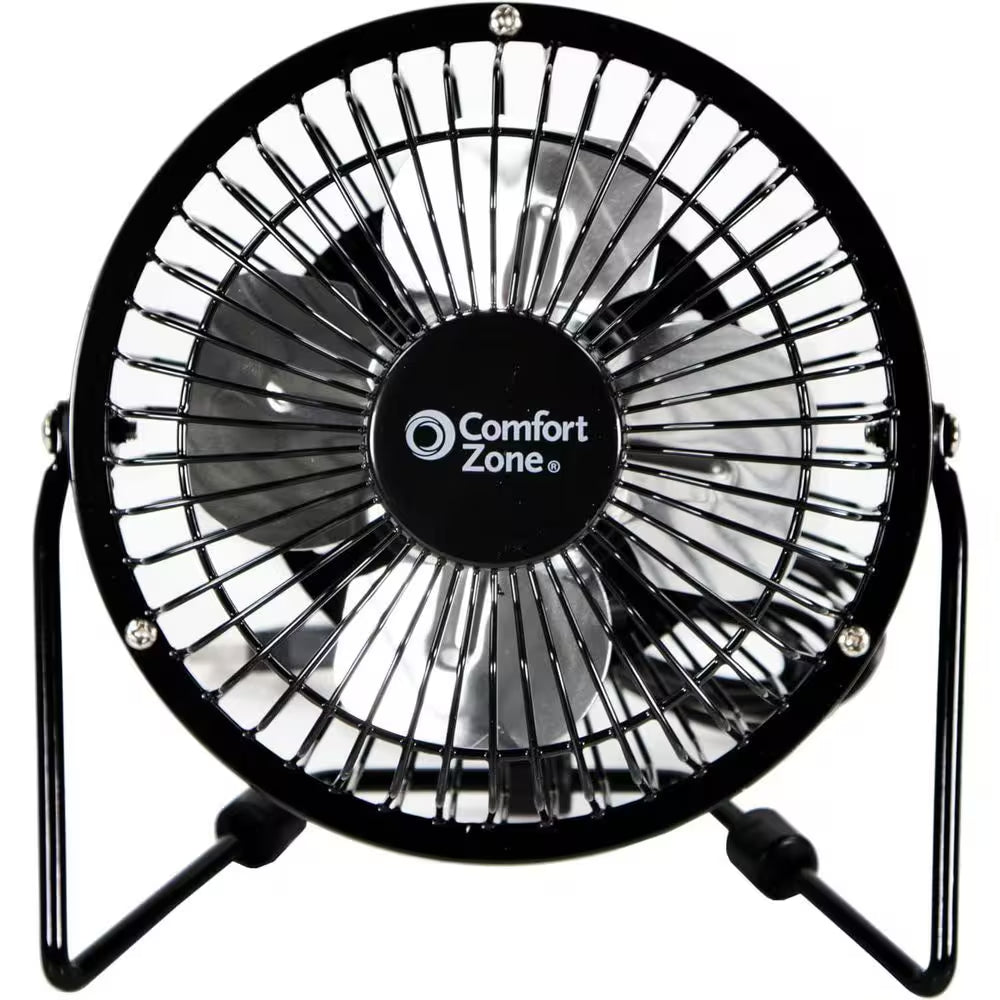 4 In. Black Single Speed Dual-Powered Desk Fan