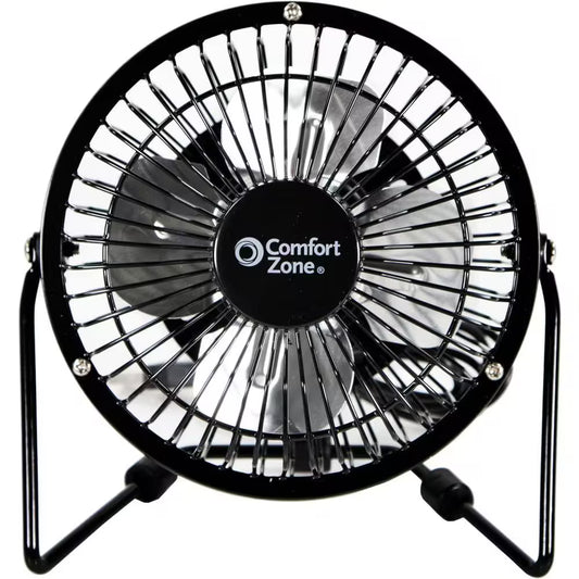 4 In. Black Single Speed Dual-Powered Desk Fan