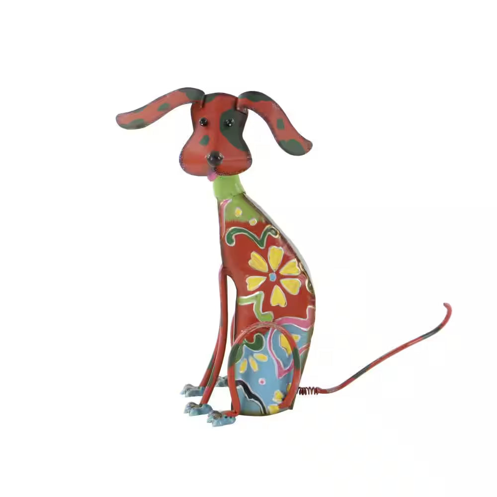 17 In. Metal Indoor Outdoor Dog Garden Sculpture with Floral Pattern