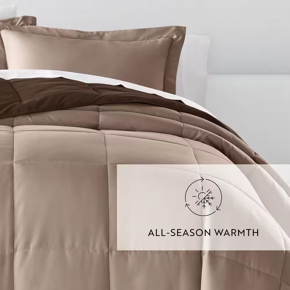 Taupe and Chocolate Microfiber down Alternative Full / Queen Reversible Comforter Set