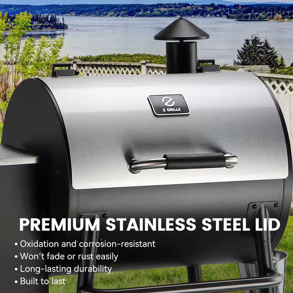585 Sq. In. Pellet Grill in Silver with Stainless Steel Lid and Grease Bucket