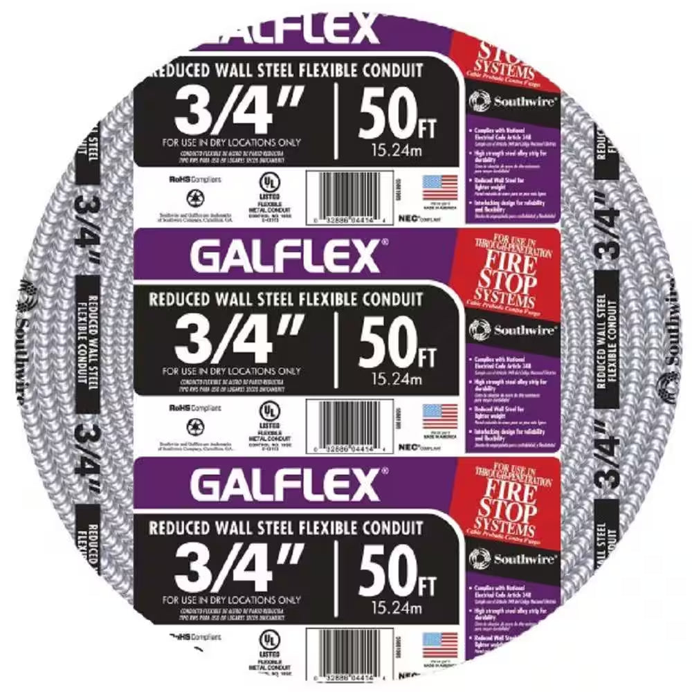 3/4 In. X 50 Ft. Galflex RWS Metallic Armored Steel Flexible Conduit