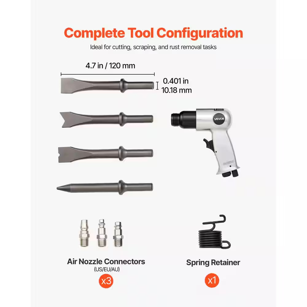 Air Hammer, 4500BPM Pneumatic Hammer with Rust Removal Air Needle Scaler and 4-Pieces Chisels round Shank, Air Chisel